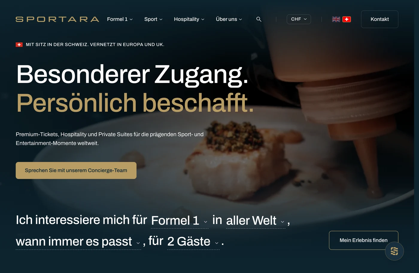 Startseite der Sportara AG mit Premium-Tickets für Sportevents: Website von Webtree